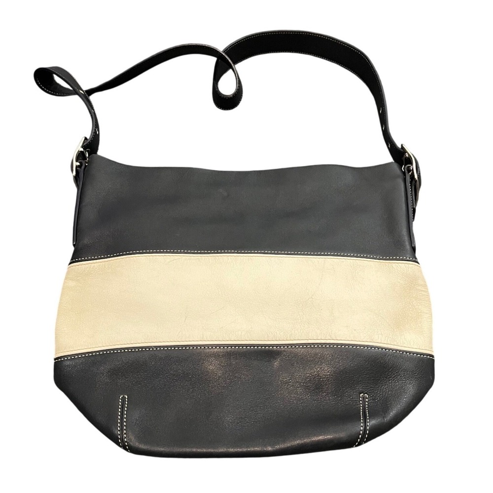 Coach Vintage Rigby‎ Navy Blue and Cream Two-Tone Leather Duffle Bag 9173